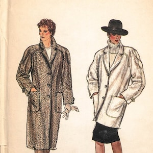 V8441 | sz 16 | Vogue 8441 Vintage 80s Lined A-Line Coat, Jacket Sewing Pattern: Raglan Sleeves, Notch Collar, Patch Pockets, Shoulder Pads