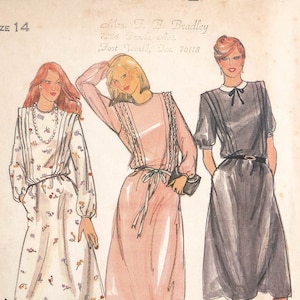 B3480 | sz 14 | Butterick 3480 Retro 80s Misses Dress Sewing Pattern: Elastic Waist Shirtdress, Bodice Tucks, Collar, Flared Skirt, Pockets