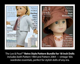 L&P Retro Style Pattern Bundle for 18 Inch Dolls such as American Girl — includes 1960s Darling Doris Ladies' Suit, Hat, Gloves and Jewelry