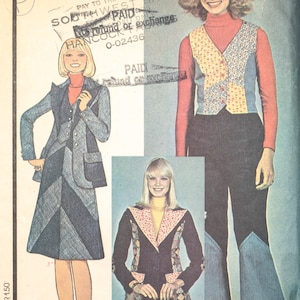 May include: A sewing pattern for a blazer, vest, skirt, and trousers. The pattern is for misses' and junior sizes. The pattern is from McCall's and the pattern number is 4931.
