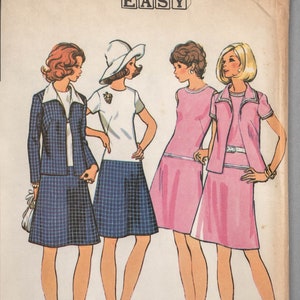 M3530 | size 12 | McCall&#39;s 3530 1973 1970s Misses Dress and Jacket Sewing Pattern: Drop Waist Contrast  French Darts Back Zipper Double Knit