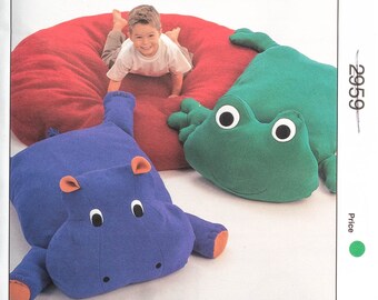 Kwik Sew 2959 | Frog Hippo Lounge Pillow Doll Dolls Animal Sewing Pattern: Stuffed Plush Fleece, Small Large Round Sleep Sack Baby Furniture