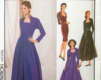 Style 1808 | szs 6-18 | Misses' 1990 90s Special Occasion Evening Gown Cocktail Dress Sewing Pattern: Faux Bolero Bodice Sweetheart Neckline