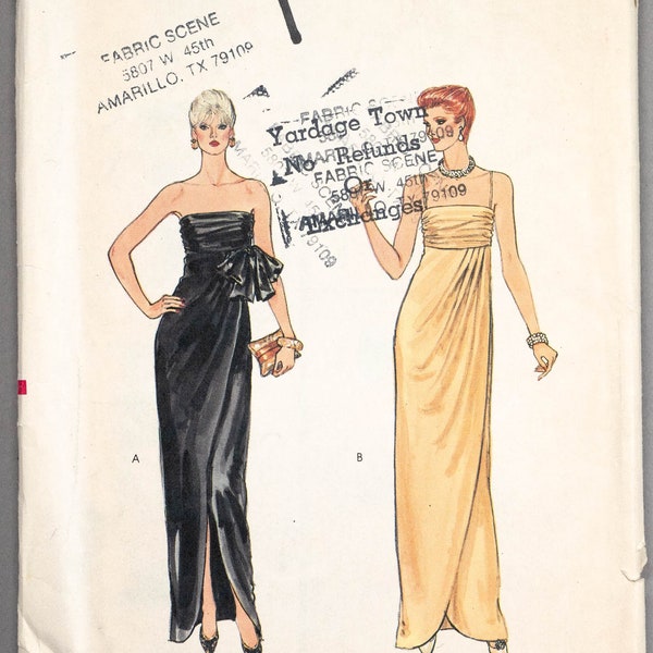 V8304 | sz 8 | Vogue 8304 Early 80s Misses Special Occasion Dress Evening Gown Sewing Pattern: Grecian Column, High Empire Waist, Strapless