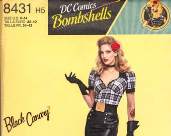 S8431 | sz 6-14 | Simplicity 8431 DC Comics Bombshells Black Canary Retro Pinup Costume Cosplay Sewing Pattern: Top, Skirt, Accessories