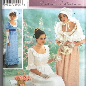 S9225 | szs 14-20 | Simplicity Retro Costume Collection 9225 Regency Dress Romantic Era Costume Sewing Pattern: Gown Shawl Bonnet Cap Mitts