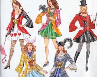 S3685 | szs 14-20 | Simplicity 3685 Minidress Costumes Sewing Pattern: Lolita, Queen of Hearts, White Rabbit, Ringmaster, Pirate, Mardi Gras