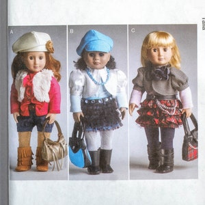 May include: McCall's Crafts sewing pattern M6480 featuring three doll outfits. The pattern includes a beret, jacket, skirt, and boots. The cover displays the McCall's logo and the number 6480.