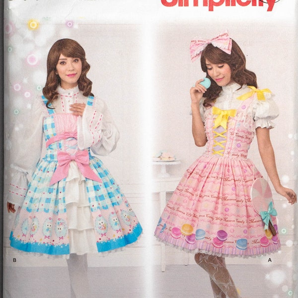 S8444 | szs 12-20 | Simplicity 8444 Sweet Lolita Costume Sewing Pattern: Back Laced Blouse Jumper Dress Ruffles Full Skirt Underskirt Dainty