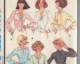 M5459 | size 20 | McCall's 5459 Sewing Pattern Misses 1977 70s Blouse, Tunic Top, Scarf: Collar Variations Bishop Sleeves Alphabet Transfer