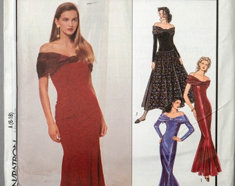 Style 1813 | szs 6-18 | Misses' 1990 90s Evening Gown Special Occasion Dress Sewing Pattern: Off the Shoulder, Draped Collar, Prom, Bridal