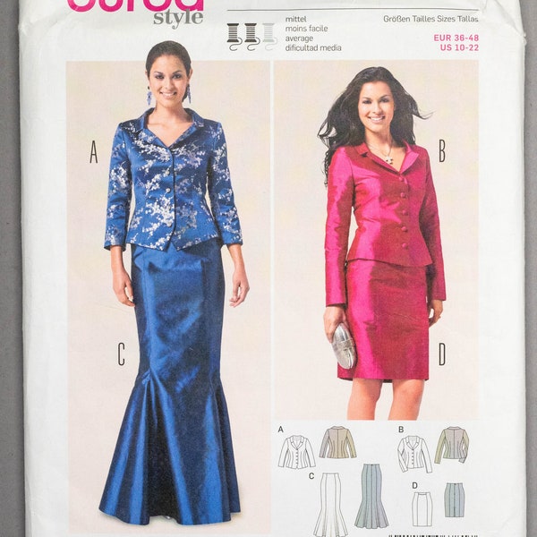 Burda Style 6781 | 10-22 | Misses' Evening Separates Sewing Pattern: Suit Jacket, Slim Pencil or Long Mermaid Skirt, High Waist Button Front