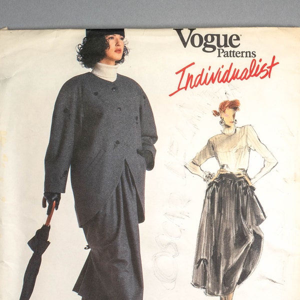 V1970 | sz 6-8-10 | Betty Jackson Vogue Individualist 1970: 1987 Big 80s Below Hip Oversized Jacket & Full Dirndl Skirt w Tie End Bustling