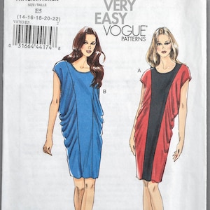 May include: A sewing pattern for a dress with two different styles. The pattern is for sizes 14-16-18-20-22. The pattern is called "Very Easy Vogue Patterns" and the pattern number is V8763.