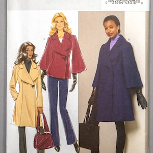 B5401 | szs 8-14 | Butterick 5401 Lined A-Line Coat & Jacket Sewing Pattern: Princess Seams, One Button Closure, Wide Curved Lapels, Pockets