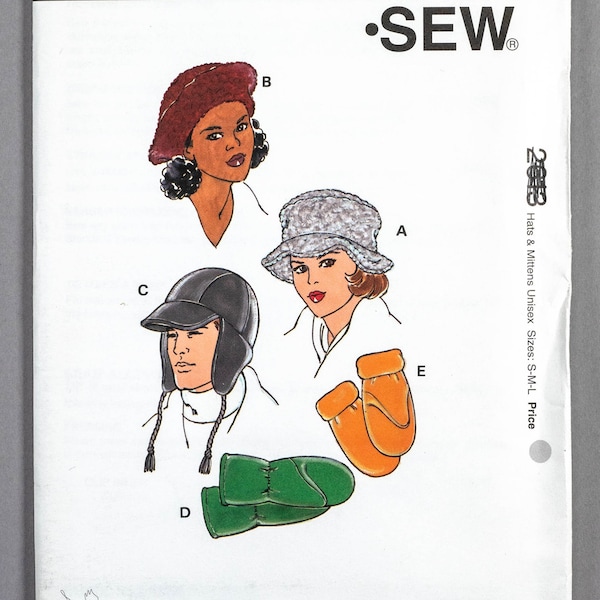 Kwik Sew 2613 | Unisex Sizes S-L | Unisex Fleece Hats & Mittens Sewing Pattern: Beret, Cloche, Aviator Hat, Cap Brim 6-Gore Crown Ear Flaps