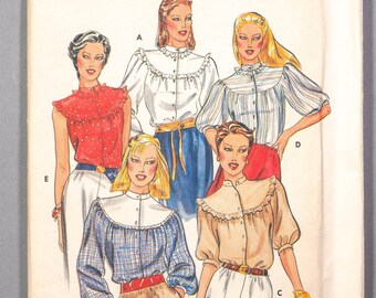 B4173 | sz 16 | Butterick 4173 Retro Prairie Blouse Top Misses Shirt Sewing Pattern: Curved Yoke, Ruffles, Button Front, Country Western 80s