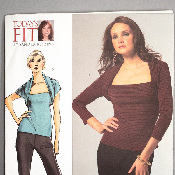 V2980 | All Sizes | Vogue 2980 Today's Fit Sandra Betzina Misses Pullover Stretch Knit Tops Sewing Pattern: Bolero Draped Shoulders, Fitted