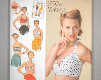 S1426 | szs 14-22 | Simplicity 1426 1950s Vintage Retro Reprint Misses Swimsuit Playsuit Halter Bra Tops Sewing Pattern: Beachwear, Midriff