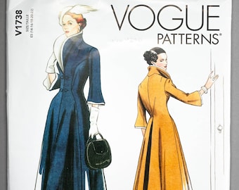 V1738 | szs 14-22 | Vogue Reissue Circa 1948 Fitted, Princess Seam Coat Dress Sewing Pattern: Collar, Vintage Reprint, Original Design 9280