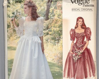 V2399 | size 12-14-16 | Vogue Bridal Original 2399 Womens Sewing Pattern Misses Bride Bridesmaid Wedding Gown Train Petticoat 1980s Vintage