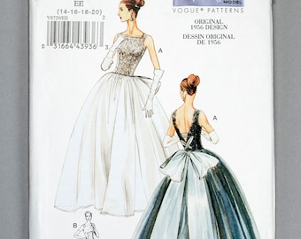 V8729 | 14-16-18-20 | Vogue 8729 Original 1956 Design Women's Sewing Pattern 1950s 50s Vintage Reprint Evening Gown Dress Ballgown Back Bow