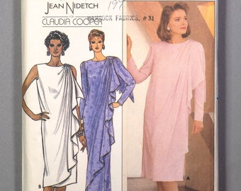 B3328 | sz 20-24 | Butterick 3328 Jean Nidetch for Claudia Cooper 1980s Misses Evening Gown or Cocktail Dress Sewing Pattern: Shoulder Drape