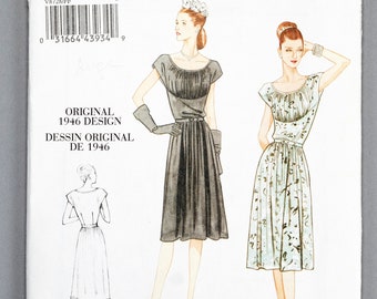 V8728 | 16-18-20-22 | Vogue 8728 Original 1946 Design 1940s 40s Vintage Reprint Sewing Pattern Women&#39;s Retro Dress Belt Gathers Shirred Yoke