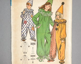 B6363 | sz 10 | Butterick 6363 Vintage Circus Clown Sewing Pattern: Unisex, Girl, Boy, Child, Carnival, Jumpsuit, Hat, Ruffle Collar, Pompom