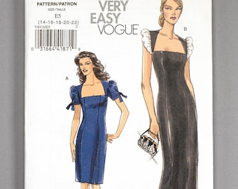 V8416 | szs 14-22 | Very Easy Vogue 8416 Lined Princess Seamed Sheath Dress, Evening Gown Sewing Pattern: Angular Neckline Sleeve Variations
