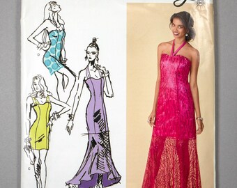 S1416 | szs 14-22 | Suede Says for Simplicity 1416 Strapless, Halter Cocktail Prom Dress Sewing Pattern: Boned Bodice, Lace Overlay, Mermaid