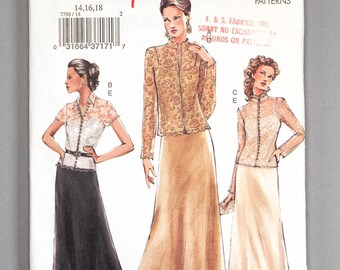 V7798 | szs 14-18 | Vogue 7798 Evening Ensemble Camisole, Sheer Lace Top, Floor Length Flared Skirt Sewing Pattern: Bridal, Special Occasion