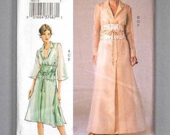 V7825 | 8-12 | The Vogue Woman 7825 Misses Evening Coat, Sleeveless Dress & Obi Sash Sewing Pattern: Knee / Floor Length, Sheer, Sleeveless