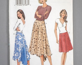 V7831 | sz 18-22 | Vogue 7831 Misses Skirt Sewing Pattern: Flared or A-Line, Asymmetric High Low Handkerchief Hem Godets Shaped Yoke Casual