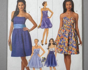 B5457 | szs 14-20 | Butterick 5457 Strapless Cocktail Prom Party Dress Sewing Pattern: Lined, Boned Bodice, Midriff, Full or Bubble Skirt