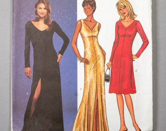 B3337 | szs 14-18 | Ellen Tracy for Butterick 3337 Evening Gown Prom Special Occasion Dress Sewing Pattern: Stretch Knits V Neck Slit Flared