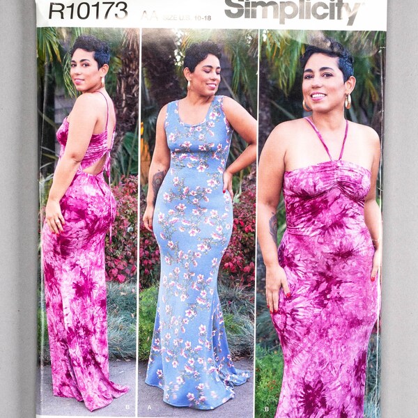 S8915 (R10173) | 10-18 | Simplicity 8915 Mimi G Style Knit Maxi Dress Maxidress Sewing Pattern: Stretch Fabric, Halter, Keyhole Back, Lycra