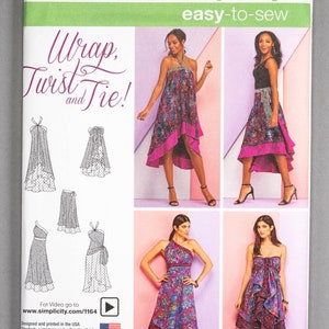 S1164 | XS-XL | Simplicity 1164 Wrap Twist and Tie Easy to Sew Double Layer Tiered Wrap Skirt, Dress Sewing Pattern: Creative Tie Variations