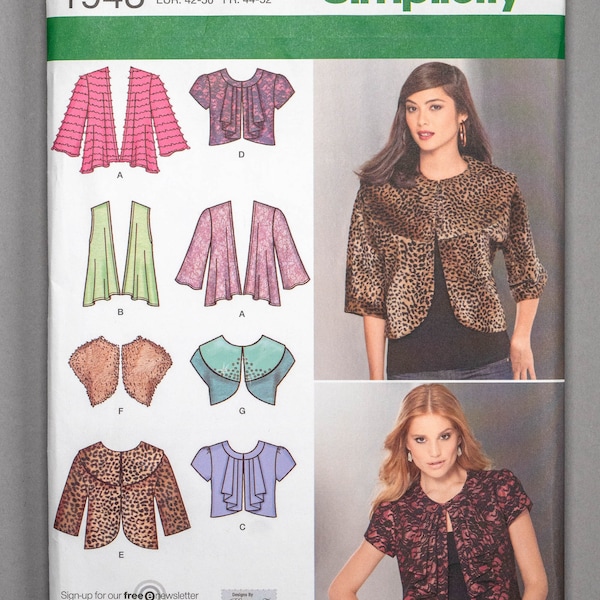 S1943 | szs 16-24 | Simplicity 1943 Knit and Woven Jackets and Shrug Sewing Pattern by Karen Z Designs: Evening Wrap, Faux Fur, Lace, Draped