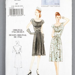 V8728 | 16-18-20-22 | Vogue 8728 Original 1946 Design 1940s 40s Vintage Reprint Sewing Pattern Women&#39;s Retro Dress Belt Gathers Shirred Yoke