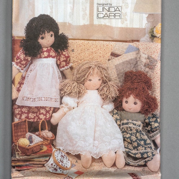 V7418 | Vogue 7418 18 Inch Rag Doll and Clothes Sewing Pattern: Hair and Face Variations, Vintage or Prairie Dresses and Bloomers Outfits