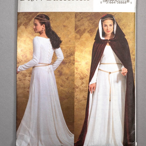 B4377 | szs 14-20 | Butterick 4377 Medieval Lady Costume Sewing Pattern: Laced Gown, Hooded Cape, Cloak, Historical, Fantasy, Ren Faire Garb