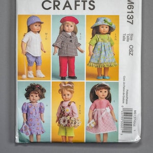 M6137 | 18 inch doll | McCalls Crafts 6137 Sewing Pattern for 18&quot; Doll Clothes: Play Clothes, Party Dress, Hats, Baseball Cap, Uniform, Coat