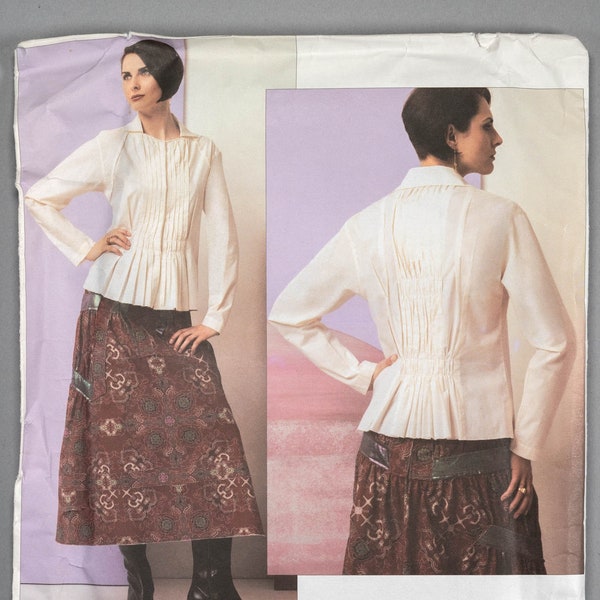 V2761 | 8-10-12 | Issey Miyake Vogue Designer Original 2761 Sewing Pattern Misses Boho Blouse Top and Flared Skirt: Tucks, Contrast Bands