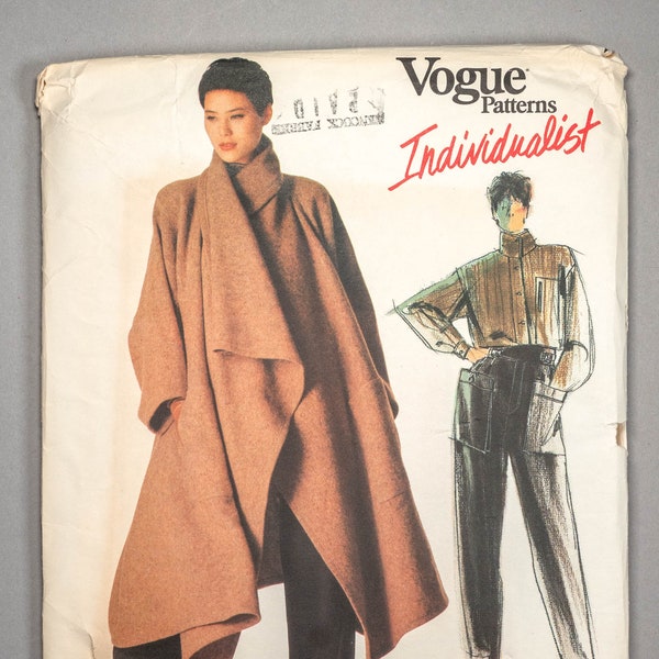 V1476 | sz 8 | Issey Miyake Vogue Individualist 1476 Designer Original Sewing Pattern: Iconic Cape Coat, Blouse Shirt, Pleated Tapered Pants