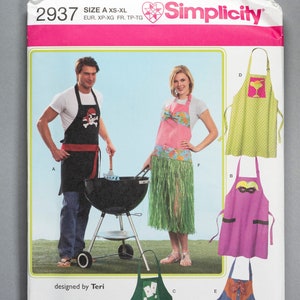 S2937 | XS-XL | Simplicity 2937 Men&#39;s Women&#39;s Teens Chef&#39;s Apron Sewing Pattern Aprons Gift Holiday BBQ Barbecue Novelty Pirate Western Luau