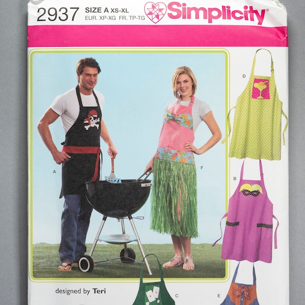 S2937 | XS-XL | Simplicity 2937 Men's Women's Teens Chef's Apron Sewing Pattern Aprons Gift Holiday BBQ Barbecue Novelty Pirate Western Luau