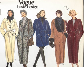 V1445 | sz 8-10-12 | Vogue Basic Design Coats: 1994, 90s, Lined, Loose Fitting, Raglan Sleeves, Length, Collar and Front Button Variations