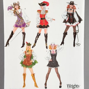 May include: A Simplicity 3629 sewing pattern envelope for size RR 14, 16, 18, 20. The front displays five illustrations of costume designs labeled A through E, featuring various tops, skirts, and accessories in purple, red, black, and green.