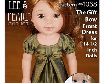 L&P 1038: The Gift Bow Front Dress Pattern for 14 1/2 Inch WellieWishers and Similar Dolls | Special Occasion Party Dress Pattern for Dolls
